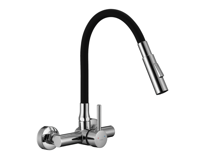 VELIA wall-mounted sink mixer with elastic 2-function spout, chrome/black, Chrome/black - photo 3