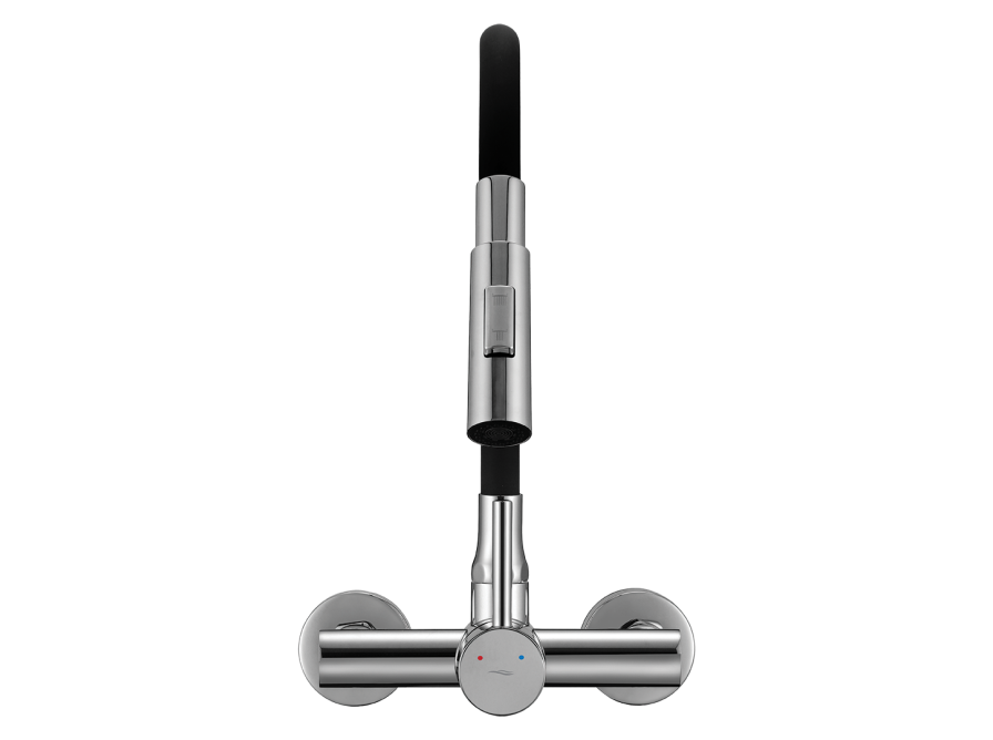 VELIA wall-mounted sink mixer with elastic 2-function spout, chrome/black, Chrome/black - photo 4