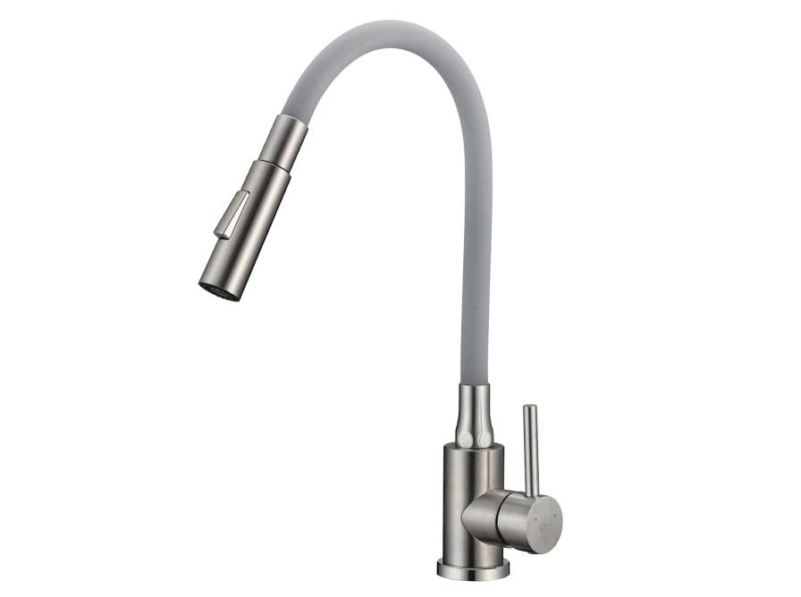 VELIA bateria zlewozmywakowa stojąca z elastyczną 2 - funkcyjną wylewką, stal szczotkowana/szare, Stal szczotkowana/szare - zdjęcie 1