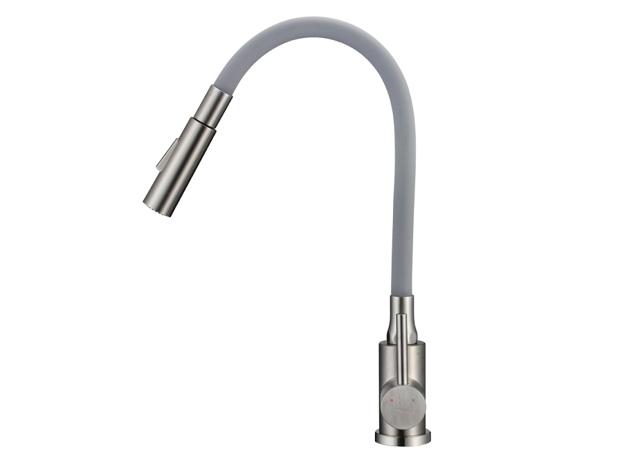 VELIA bateria zlewozmywakowa stojąca z elastyczną 2 - funkcyjną wylewką, stal szczotkowana/szare, Stal szczotkowana/szare - zdjęcie 2