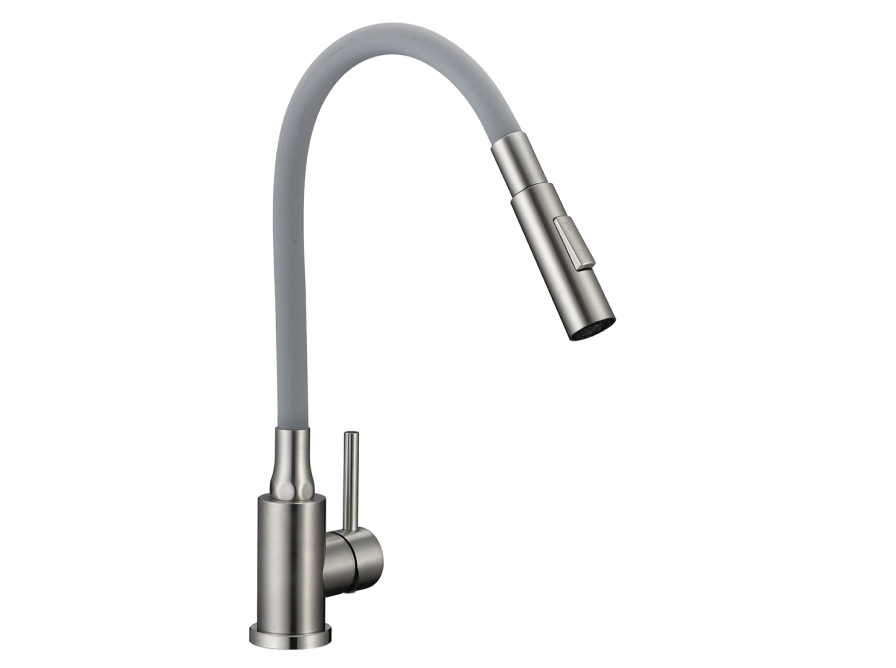 VELIA bateria zlewozmywakowa stojąca z elastyczną 2 - funkcyjną wylewką, stal szczotkowana/szare, Stal szczotkowana/szare - zdjęcie 3