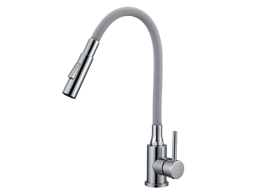 VELIA bateria zlewozmywakowa stojąca z elastyczną 2 - funkcyjną wylewką, chrom/szare, Chrom/szare - zdjęcie 1