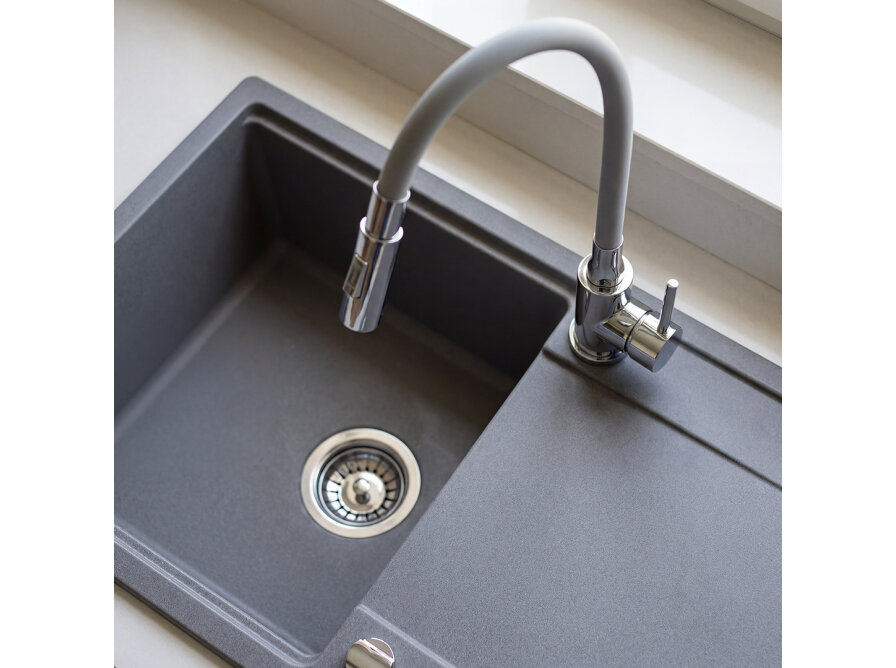 VELIA bateria zlewozmywakowa stojąca z elastyczną 2 - funkcyjną wylewką, chrom/szare, Chrom/szare - zdjęcie 5