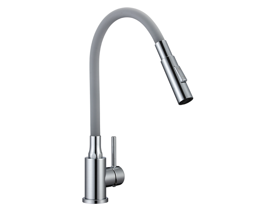 VELIA bateria zlewozmywakowa stojąca z elastyczną 2 - funkcyjną wylewką, chrom/szare, Chrom/szare - zdjęcie 4