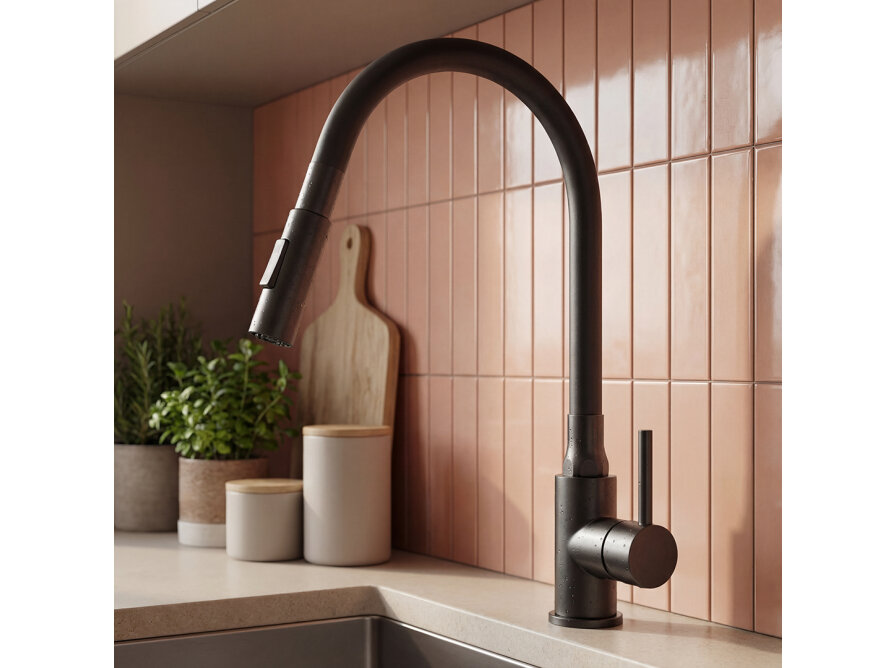 VELIA bateria zlewozmywakowa stojąca z elastyczną 2 - funkcyjną wylewką, grafit, Grafit - zdjęcie 6