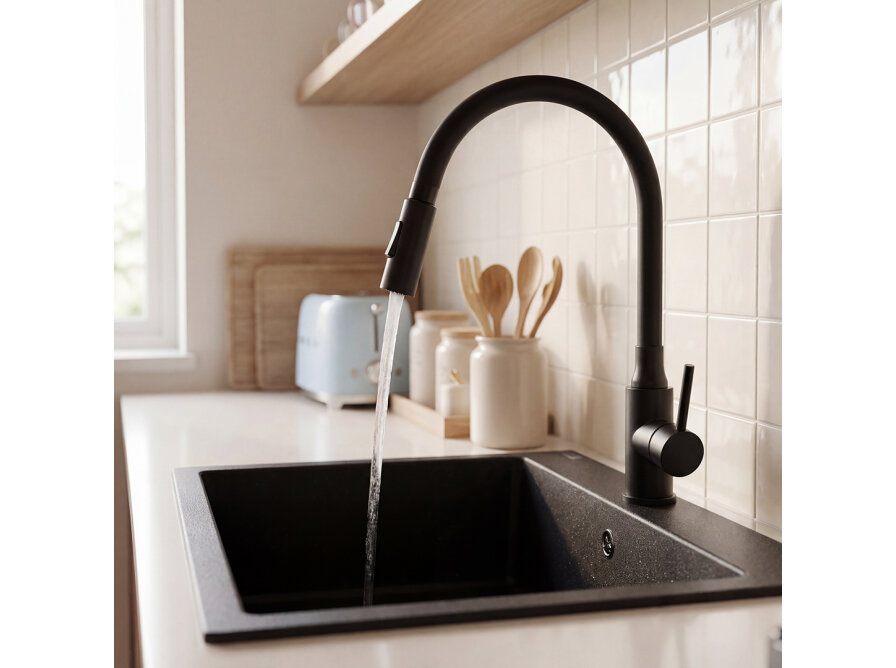 VELIA upright sink mixer with elastic 2-function spout, black, Black - photo 5