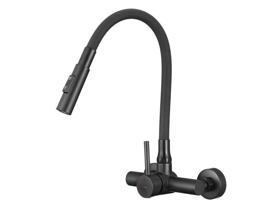 VELIA wall-mounted sink mixer with elastic 2-function spout, black, Black - photo 1
