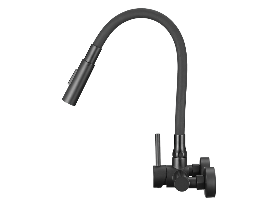 VELIA wall-mounted sink mixer with elastic 2-function spout, black, Black - photo 2