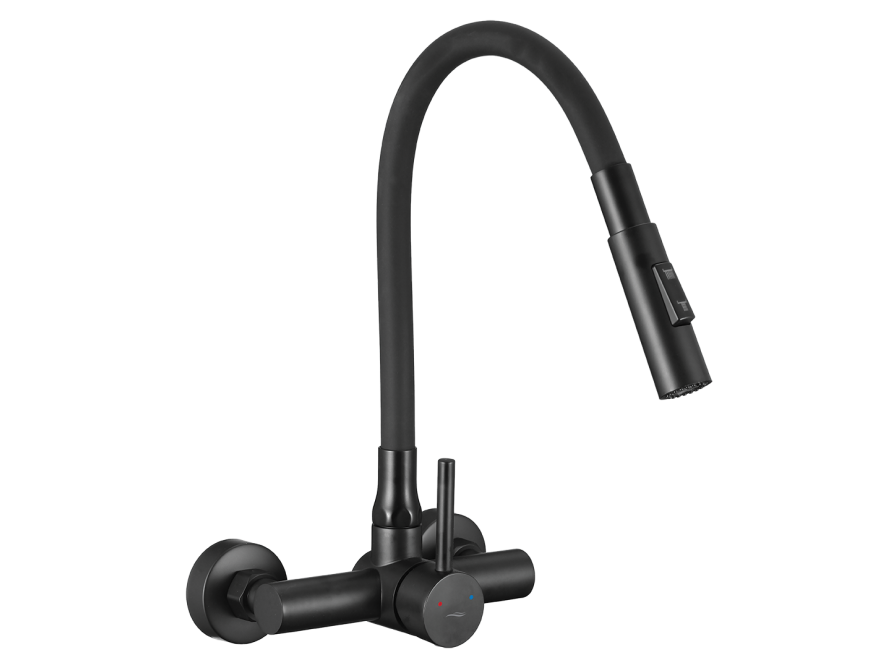 VELIA wall-mounted sink mixer with elastic 2-function spout, black, Black - photo 3