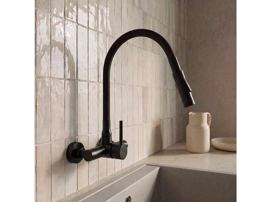 VELIA wall-mounted sink mixer with elastic 2-function spout, black, Black - photo 5