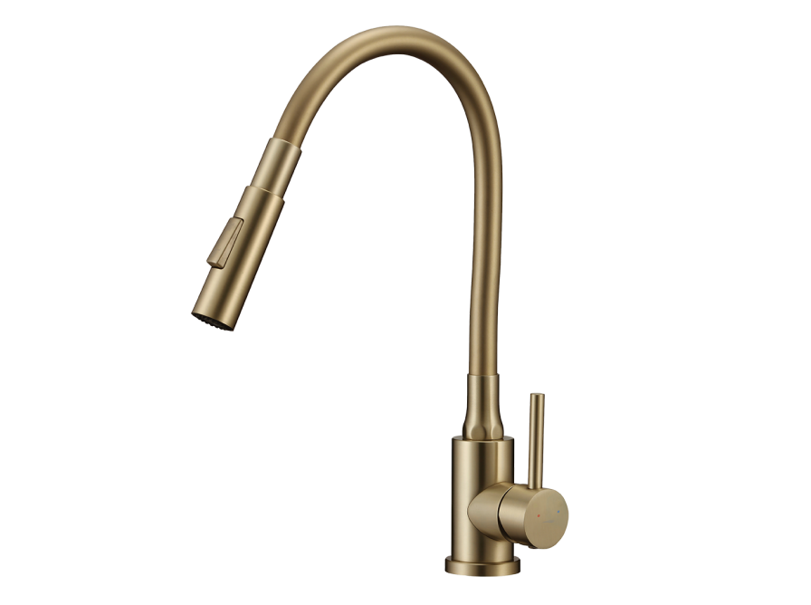 VELIA bateria zlewozmywakowa stojąca z elastyczną 2 - funkcyjną wylewką, złote szczotkowane, Złote szczotkowane - zdjęcie 1