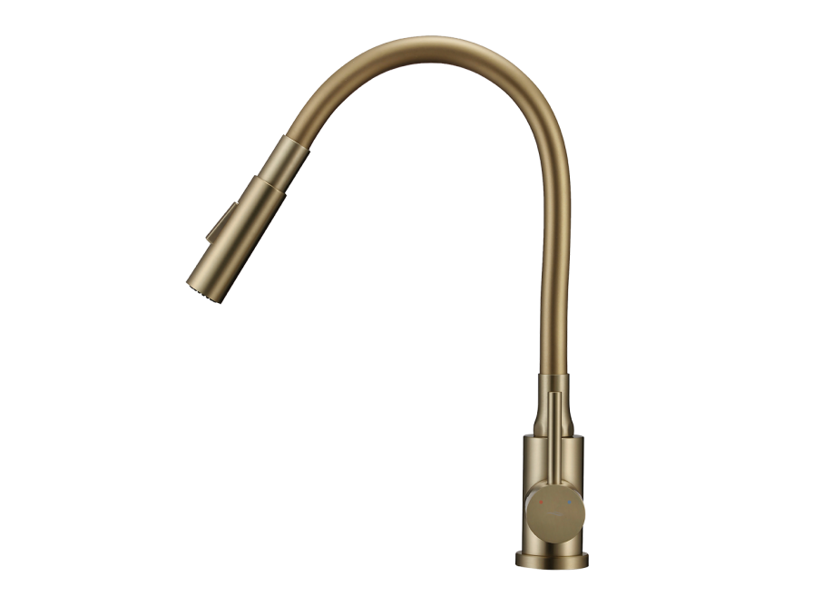 VELIA bateria zlewozmywakowa stojąca z elastyczną 2 - funkcyjną wylewką, złote szczotkowane, Złote szczotkowane - zdjęcie 2