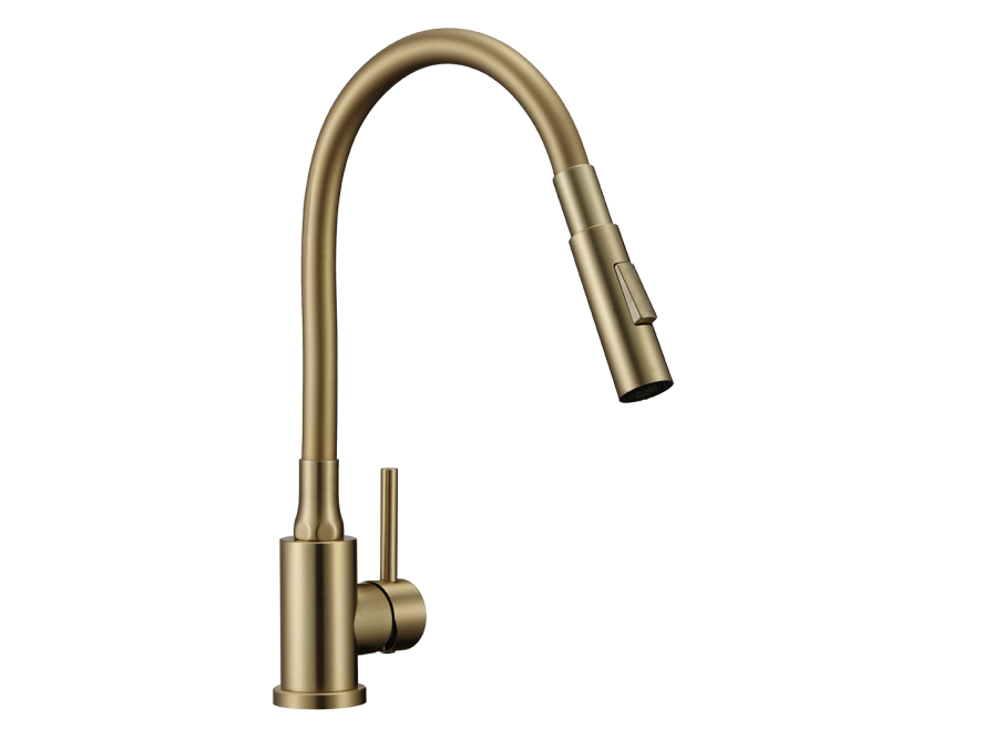 VELIA bateria zlewozmywakowa stojąca z elastyczną 2 - funkcyjną wylewką, złote szczotkowane, Złote szczotkowane - zdjęcie 4