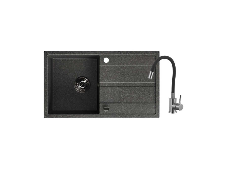 Viti - granite sink - 1 bowl with a drainer and mixer, Black - photo 1