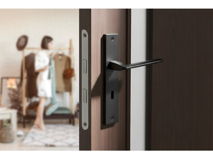 ZAMBIA klamka na szyldzie długim na klucz, Czarne - zdjęcie 2