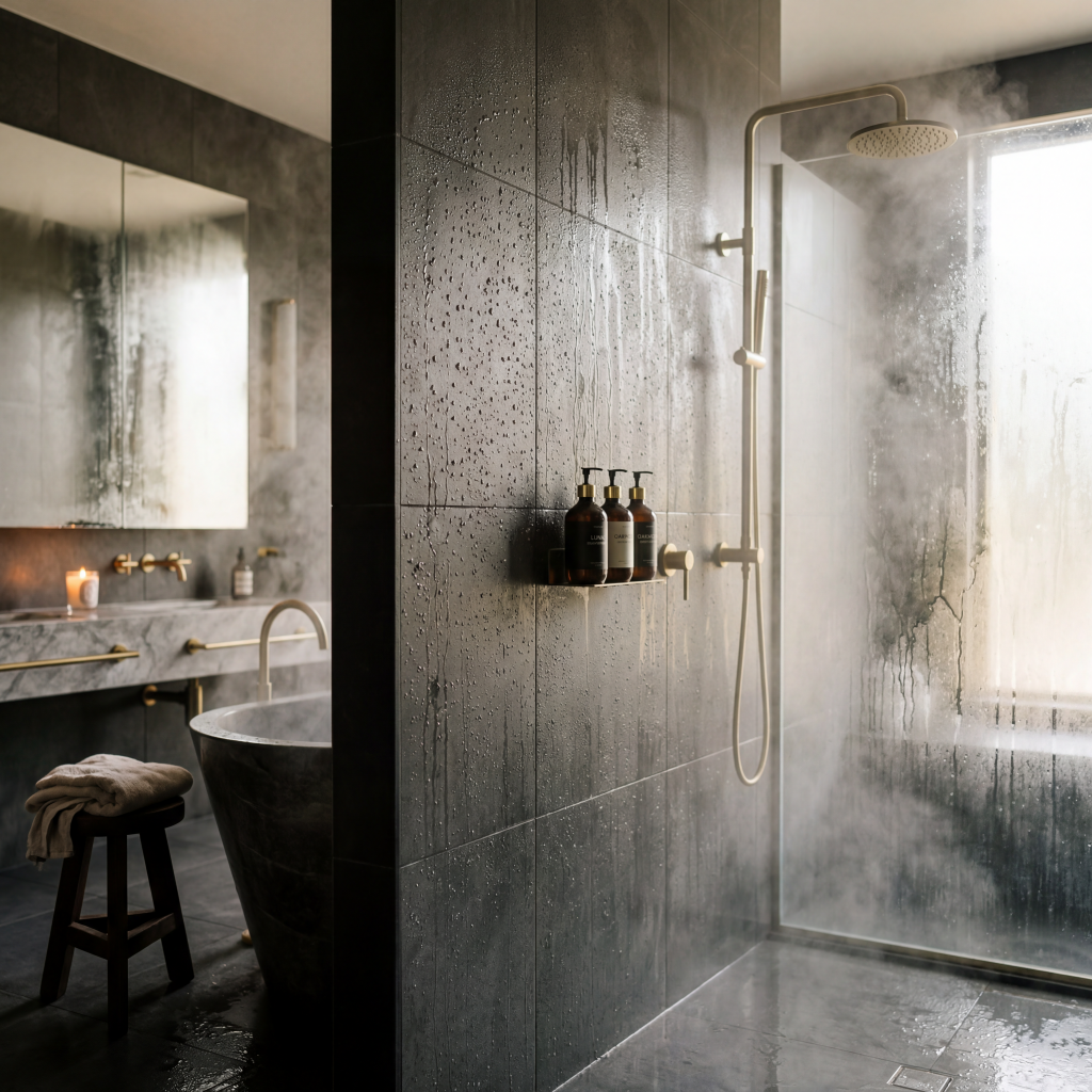 nowoczesna łazienka w brązowych odcieniach