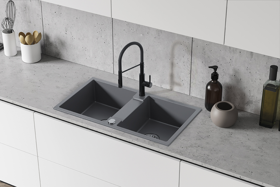RAB 2-bowl granite sink with drainer - Grey- Kuchinox